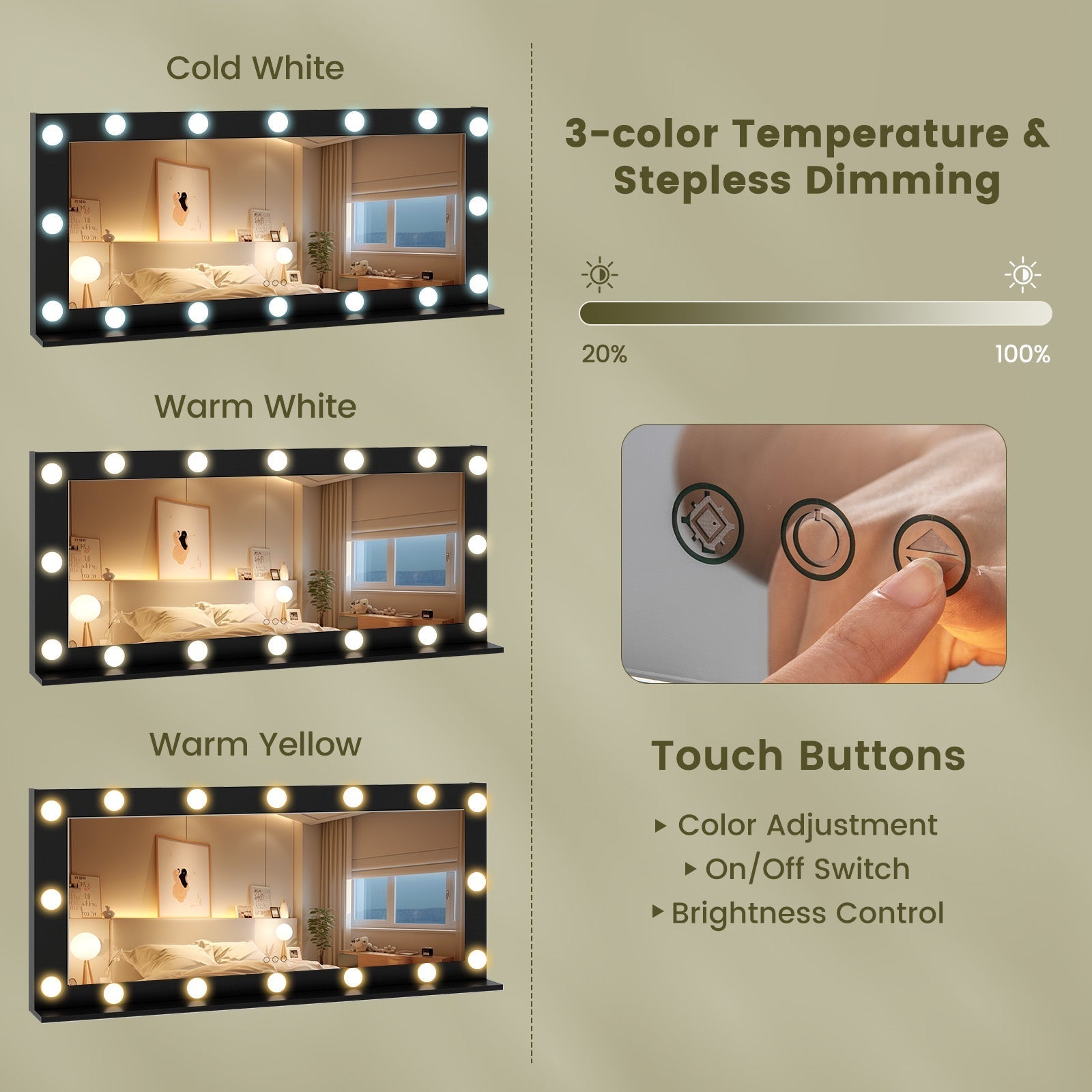 Makeup Vanity Desk with Mirror 3-Color LED Lights and Charging Station