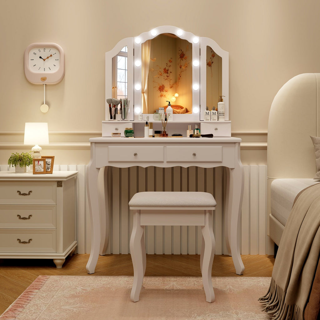 Makeup Vanity Table Set with Lighted Mirror and Drawers