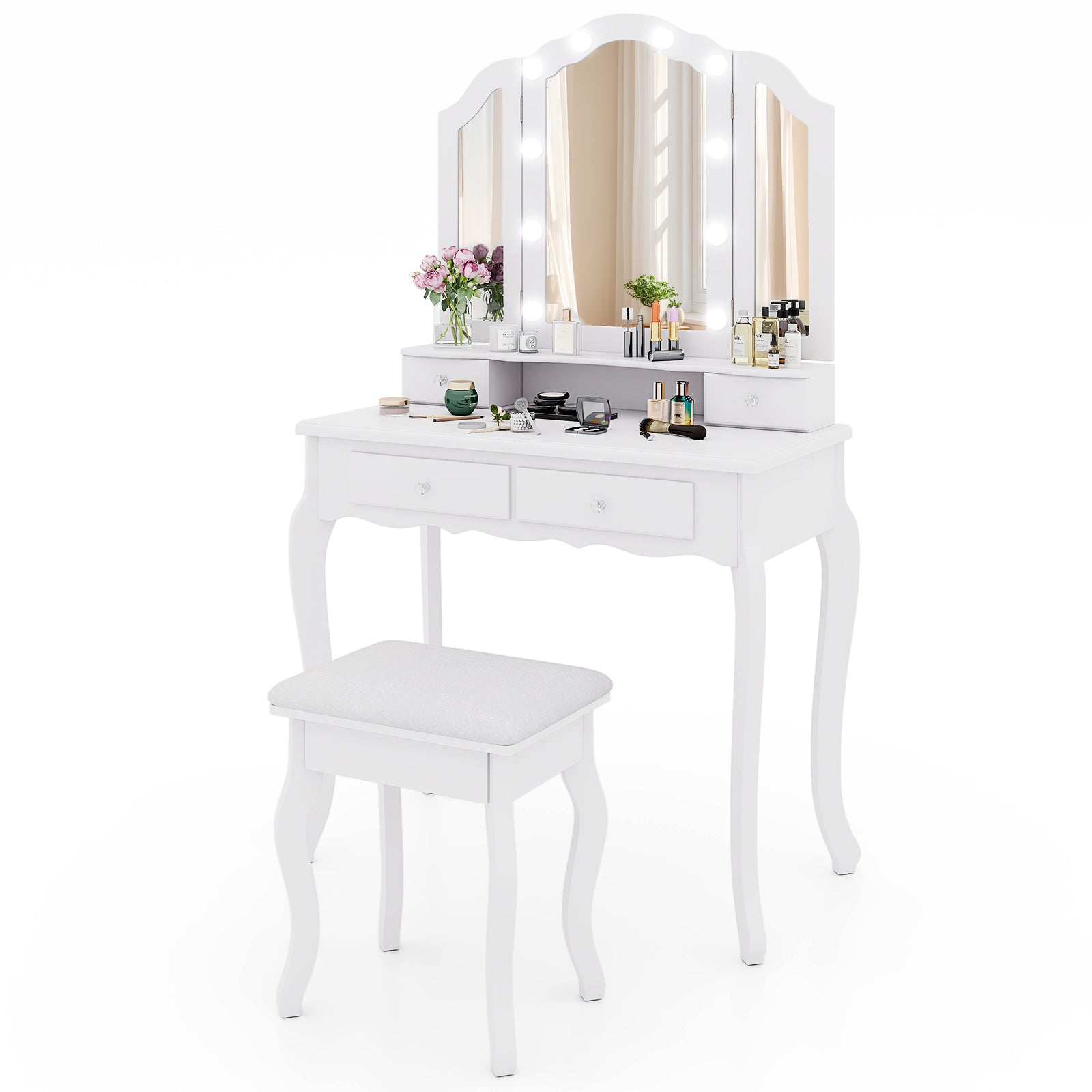 Makeup Vanity Table Set with Lighted Mirror and Drawers