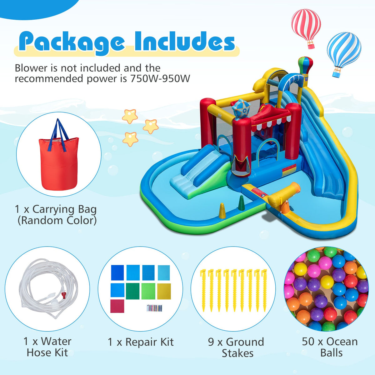 Inflatable Water Park with Splash Pool and Water Cannon for Birthday Party Without Blower