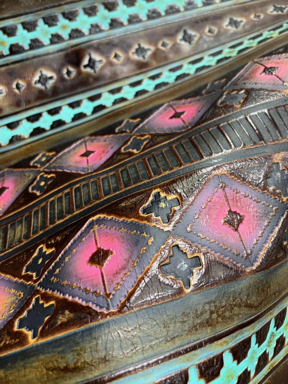 **Leather Oval Earring-Magenta Navajo 215m