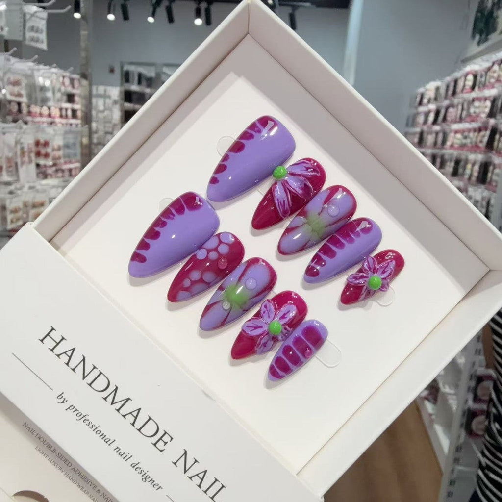 Handcrafted Carved Purple Temperament Patch Press on Nails Advanced Sense Autumn Winter