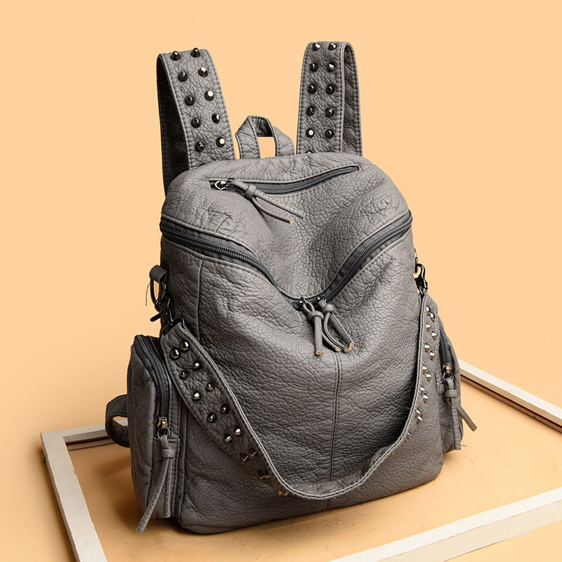 Studded Washed-Look Faux Leather Backpack
