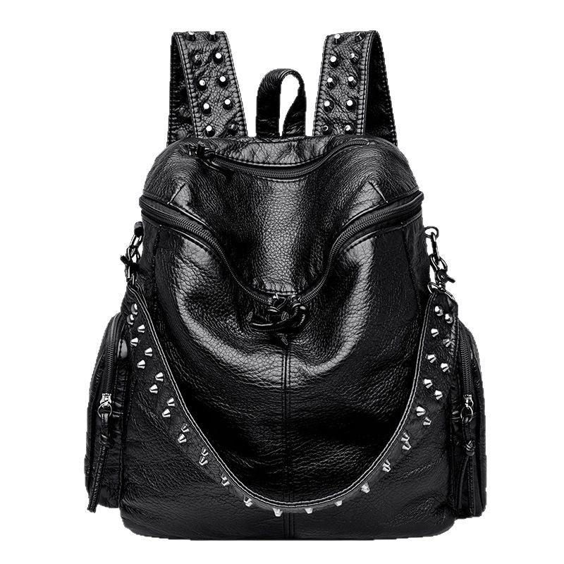 Studded Washed-Look Faux Leather Backpack