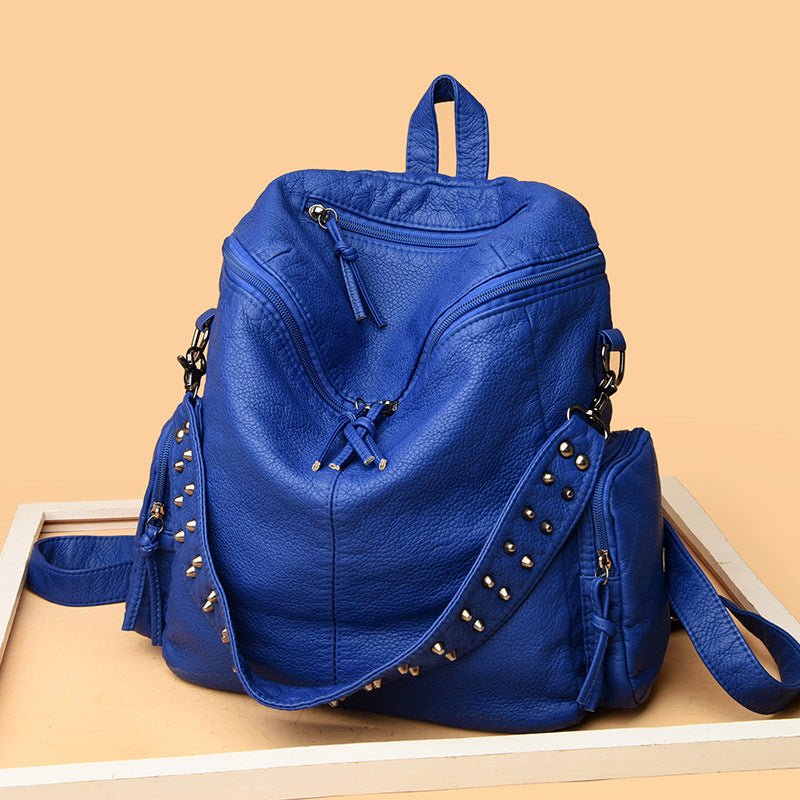 Studded Washed-Look Faux Leather Backpack