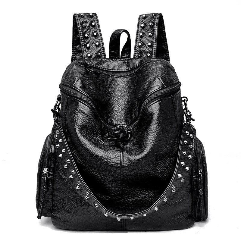 Studded Washed-Look Faux Leather Backpack