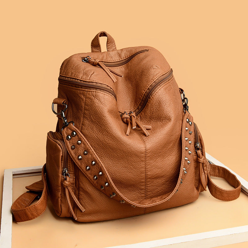 Studded Washed-Look Faux Leather Backpack