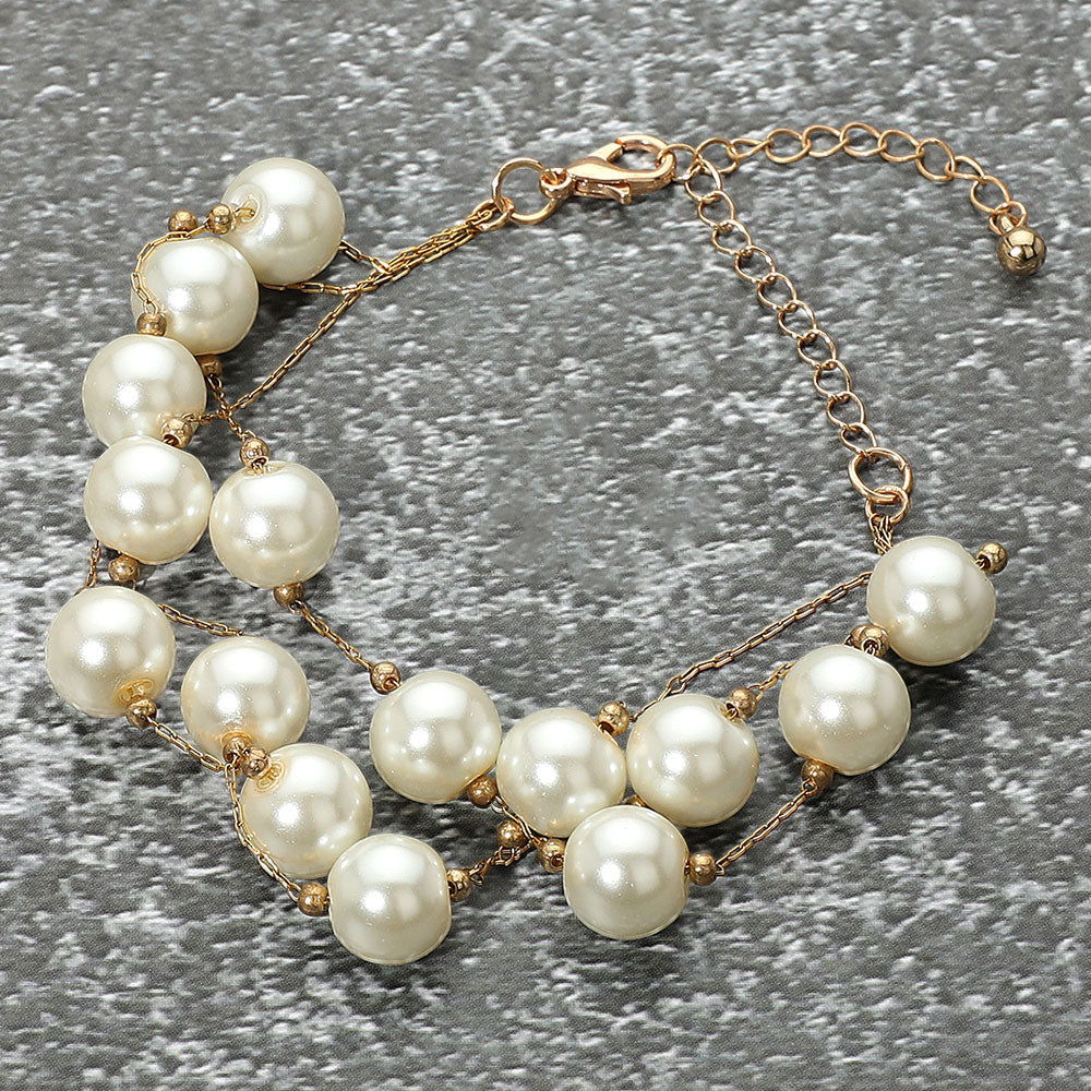 Handmade Layered Pearl Cluster Station Bracelet