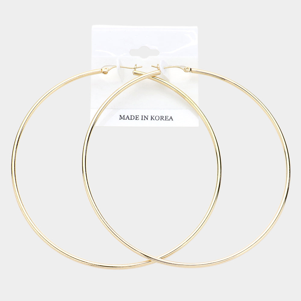 3.7" Metal Hoop Pin Catch Earrings