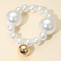Bold Metal Ball Charm Pearl Beaded Stretch Bracelet