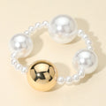Alternating Metal Pearl Beaded Stretch Statement Bracelet