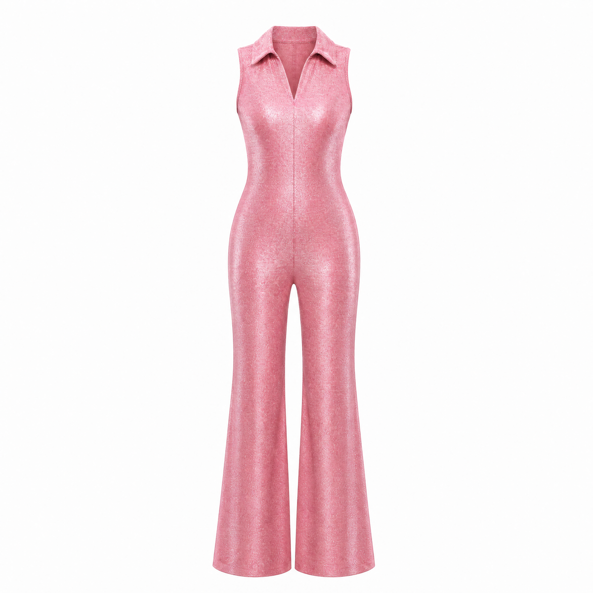 Petite Fit Hyper Pink Shimmer Collared Sleeveless Jumpsuit [Sizes SM-1X]