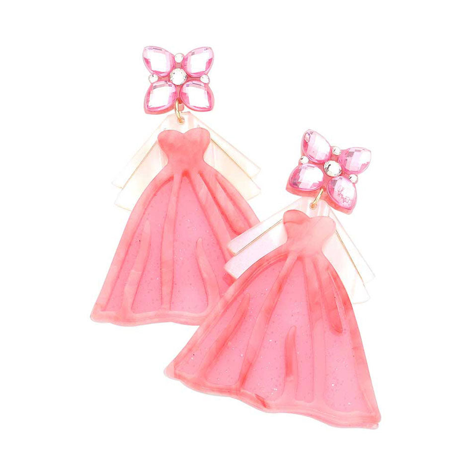 Glittered Wedding Dress Dangle Earrings