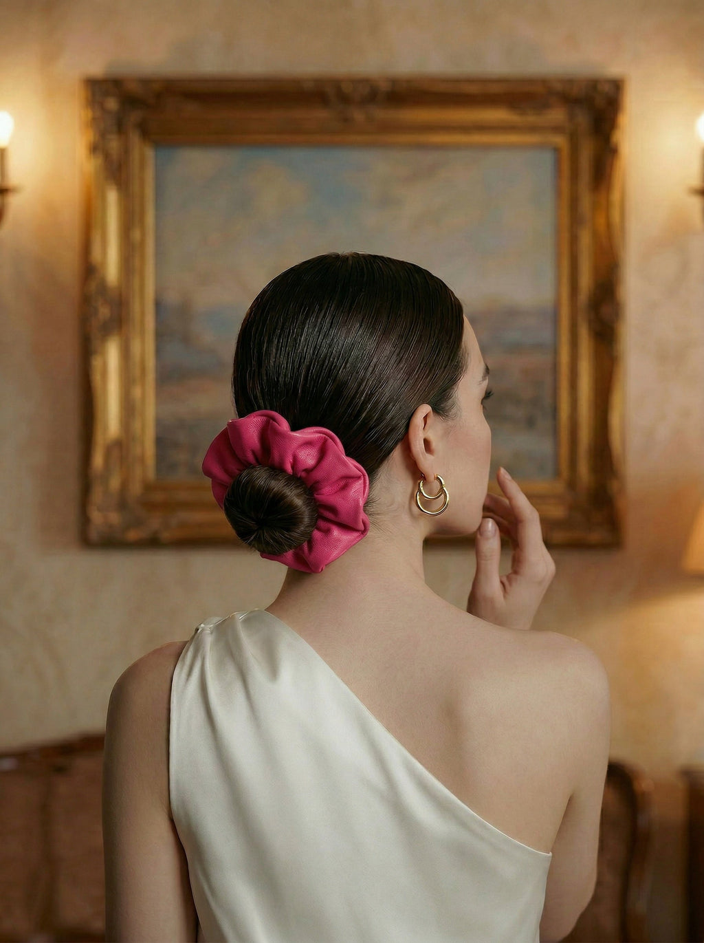 Pink Genuine Leather Scrunchie
