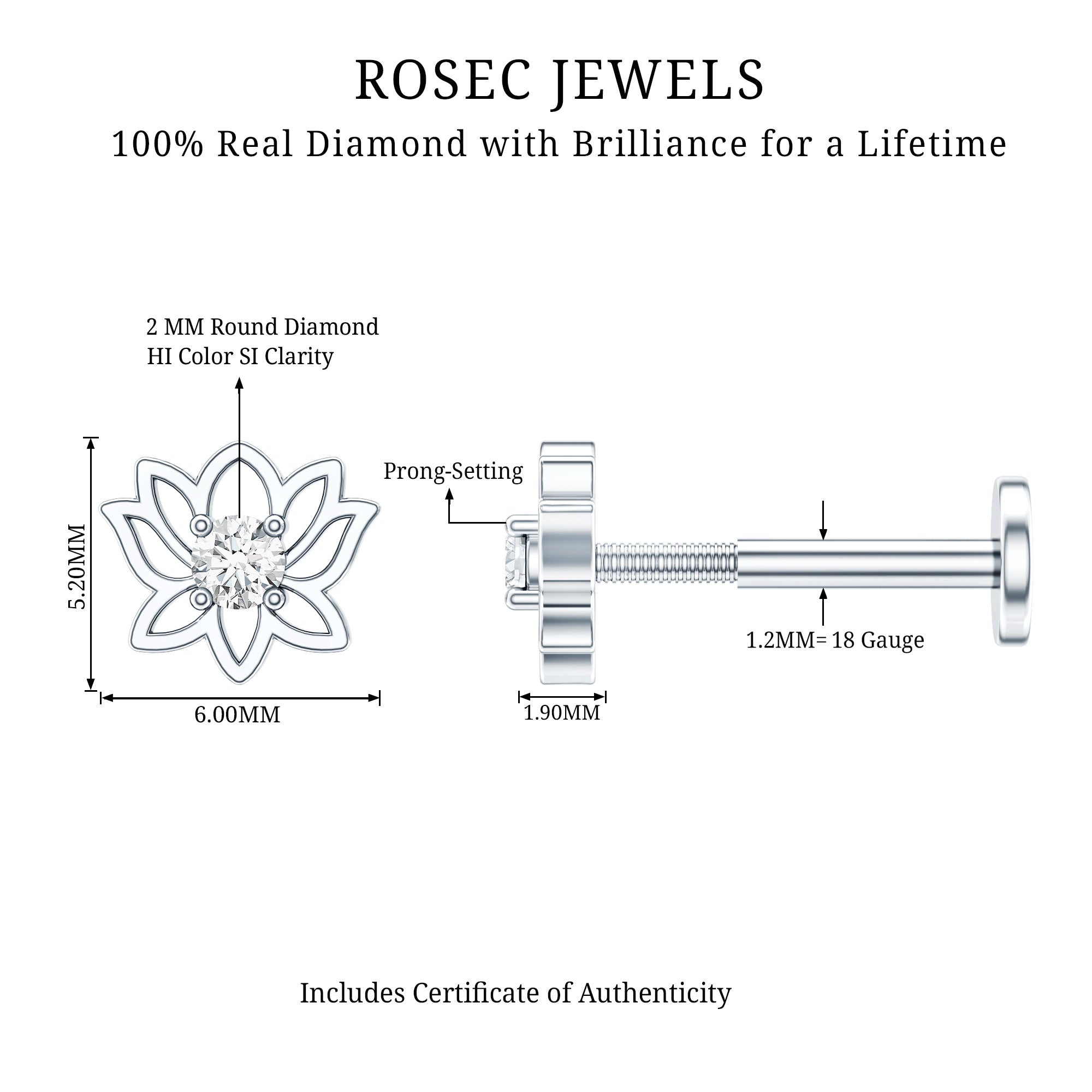 Nature Inspired Diamond Lotus Earring for Helix Piercing