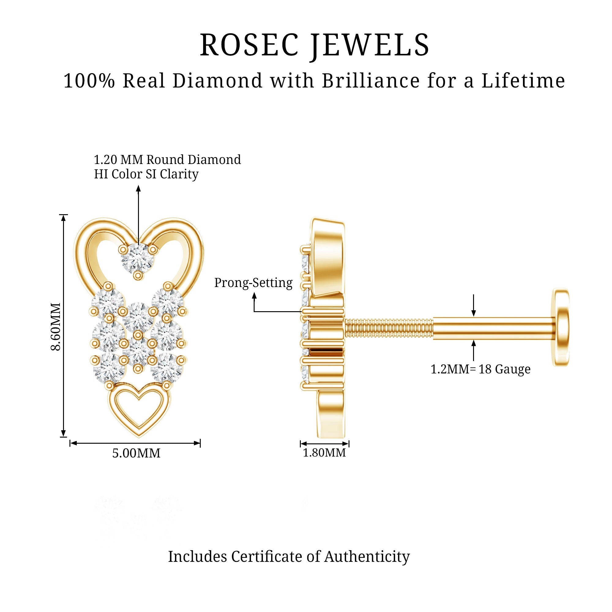 Diamond Heart Cartilage Earring