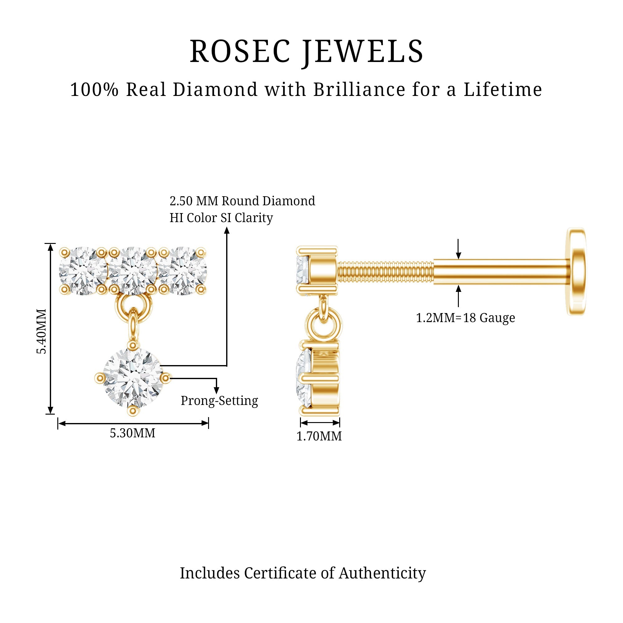 Womens Diamond Drop Earring for Helix Piercing