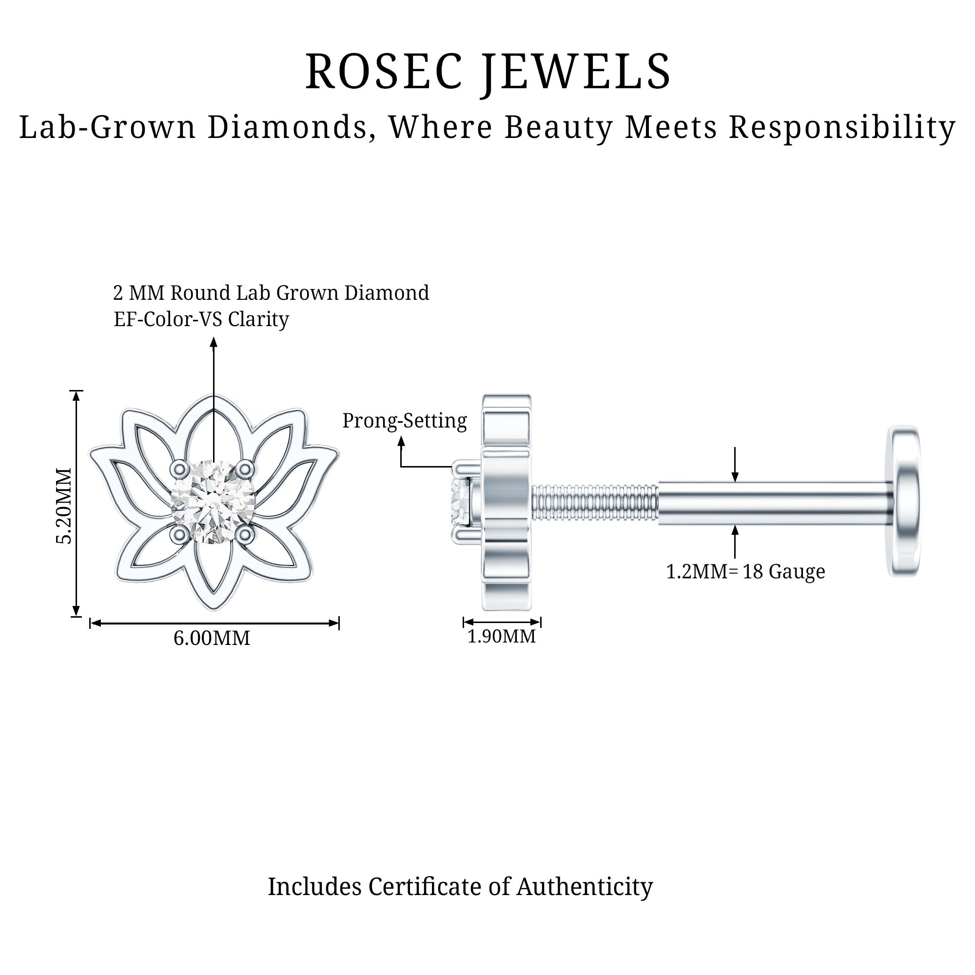 Nature Inspired Diamond Lotus Earring for Helix Piercing