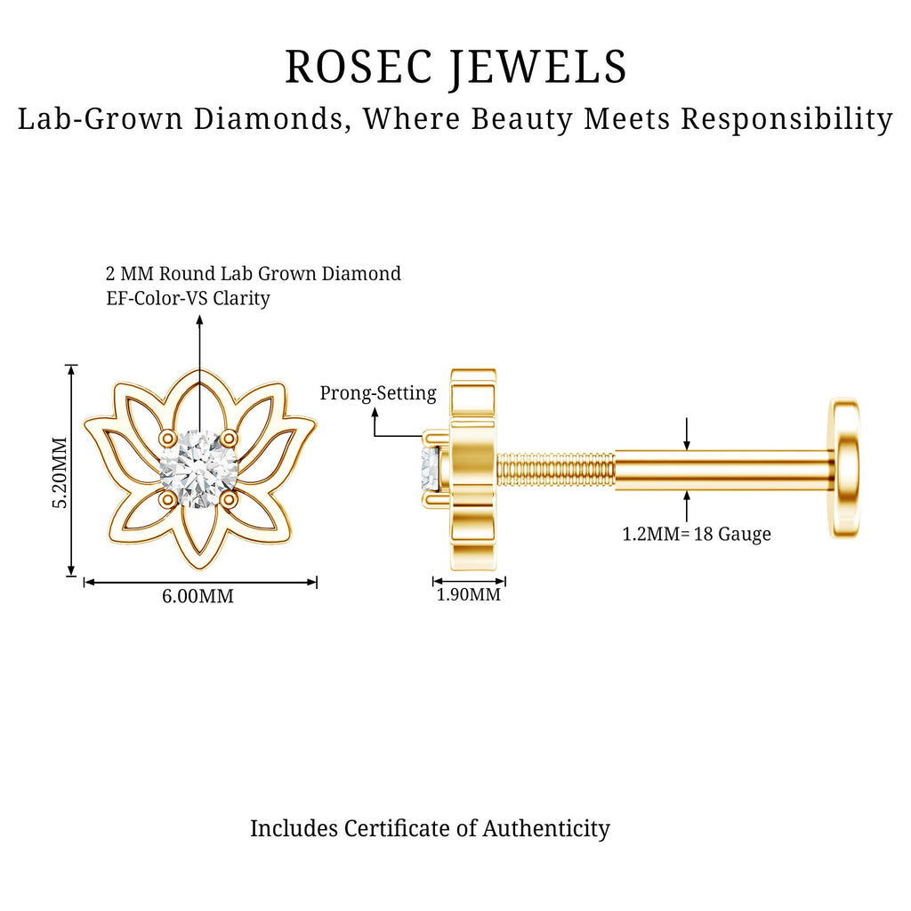 Nature Inspired Diamond Lotus Earring for Helix Piercing