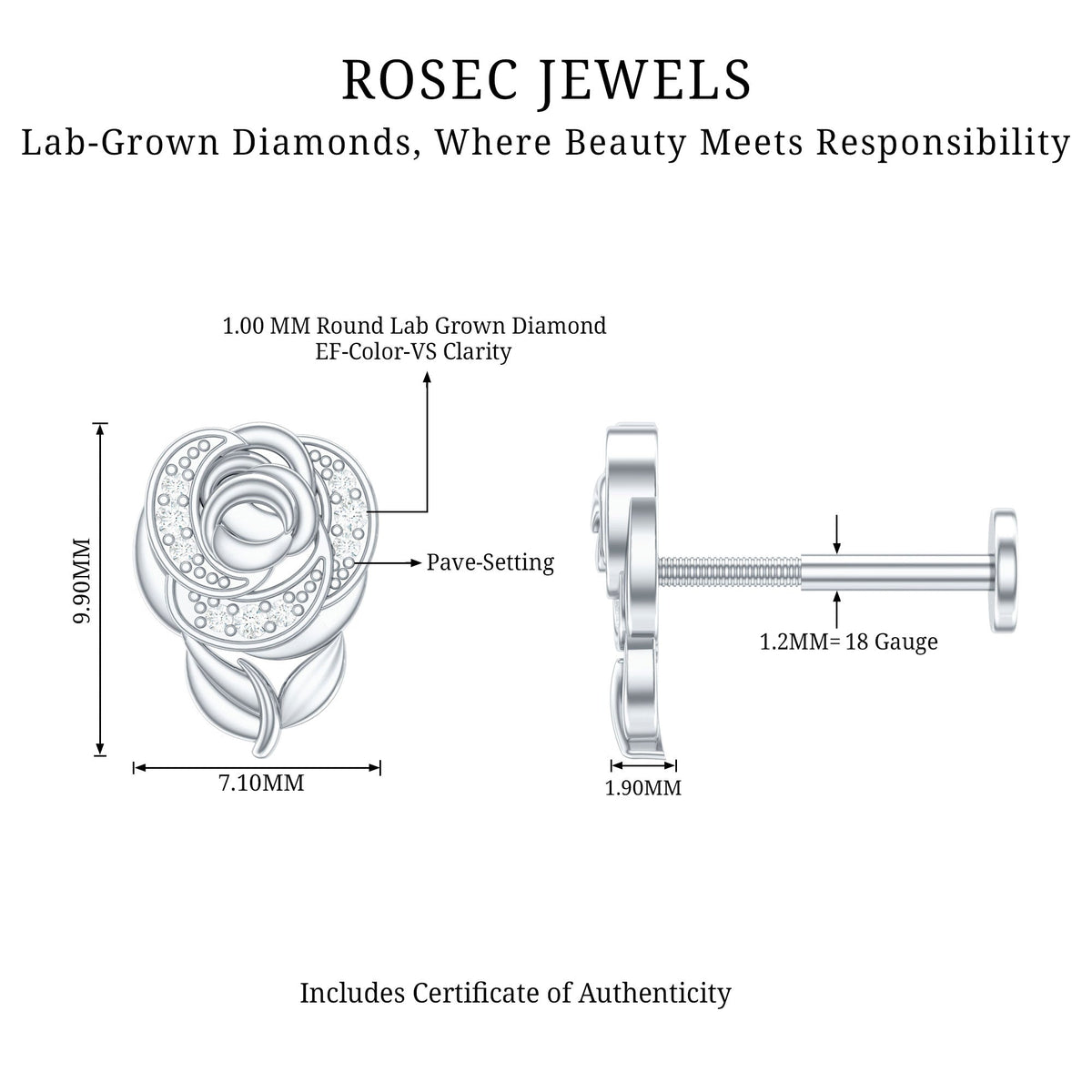 Nature Inspired Diamond Flower Helix Earring
