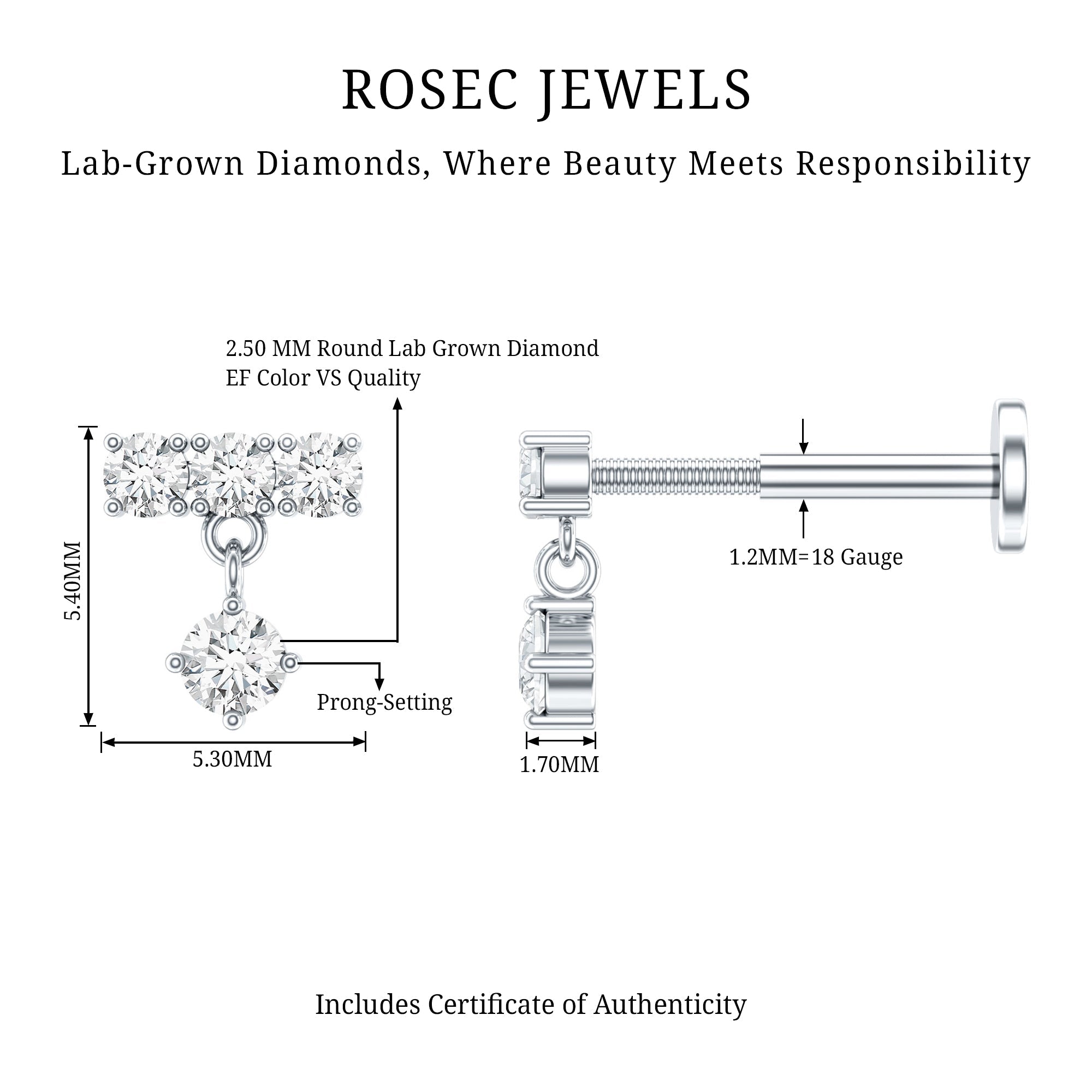 Womens Diamond Drop Earring for Helix Piercing