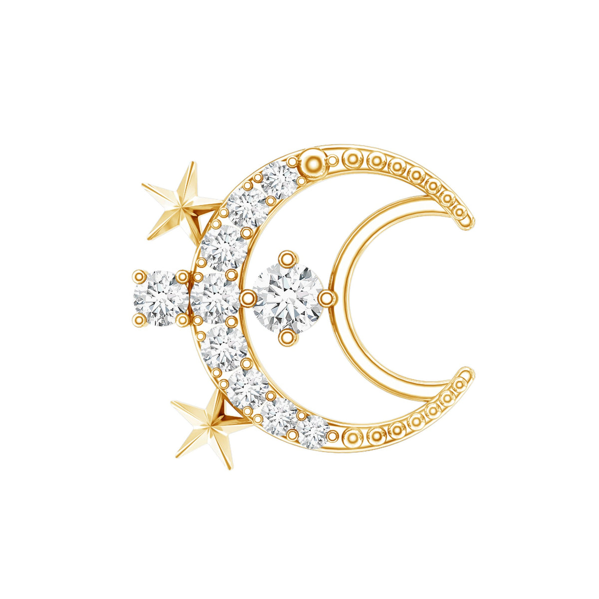 Diamond Star and Moon Earring for Helix Piercing