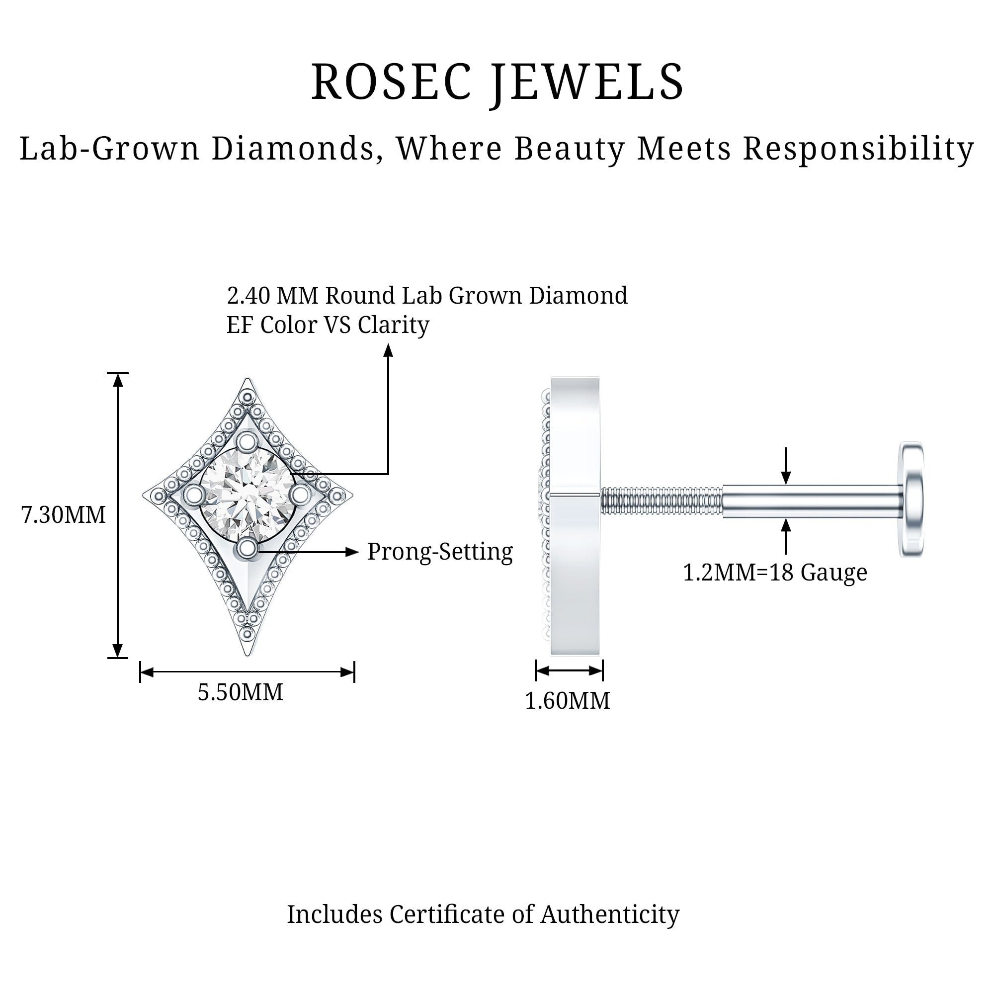 Diamond Kite Shape Tragus Earring