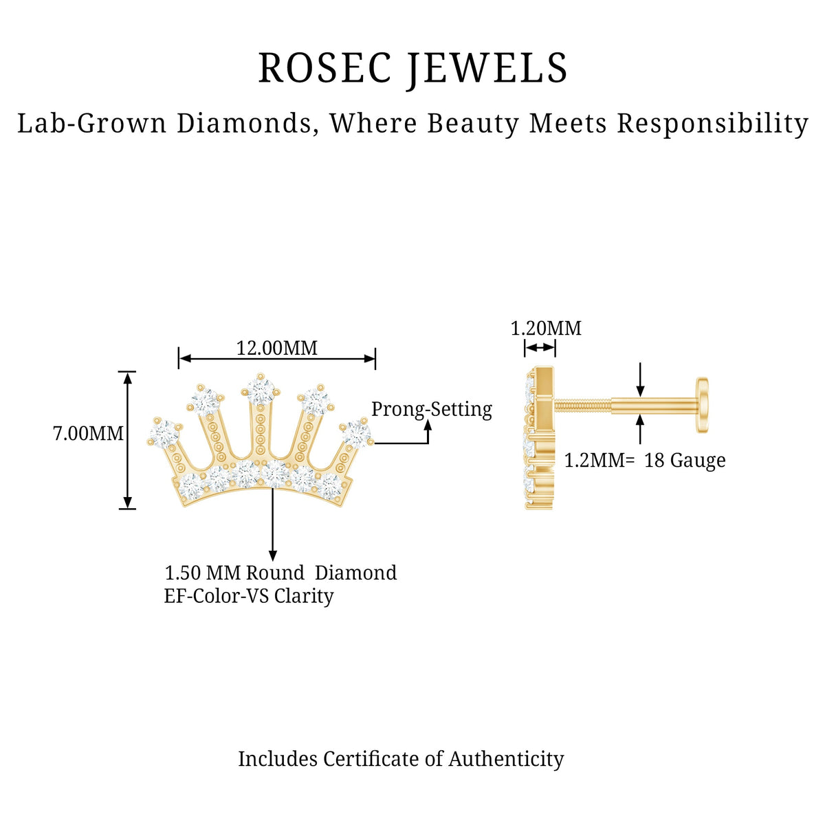 Certified Diamond Crown Earring for Helix Piercing