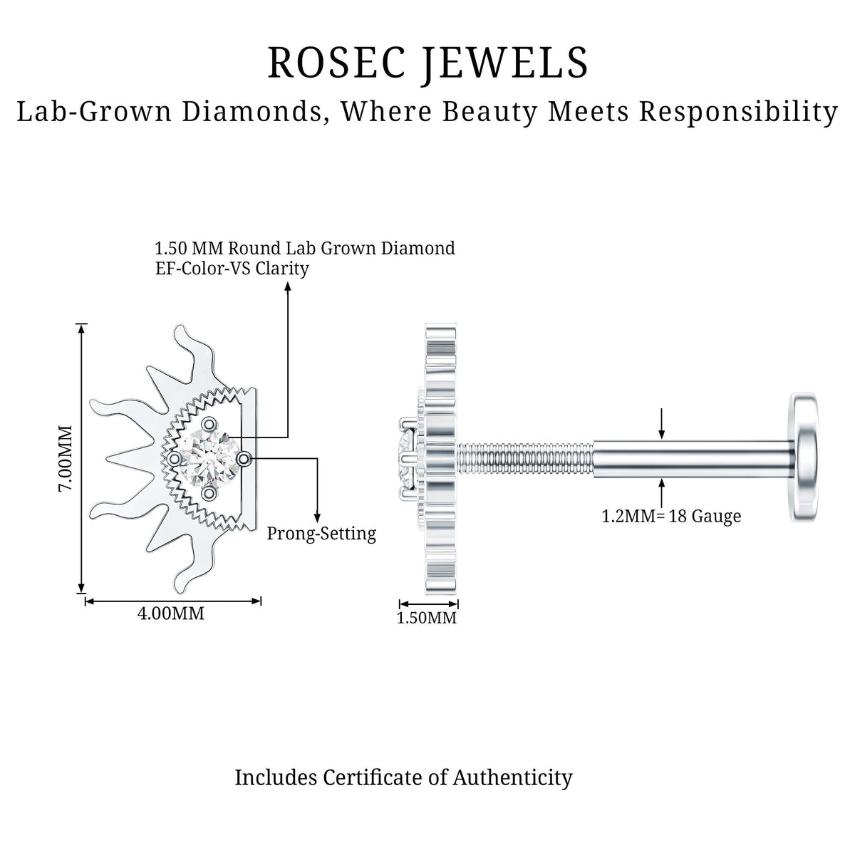 Diamond Half Sun Tragus Earring