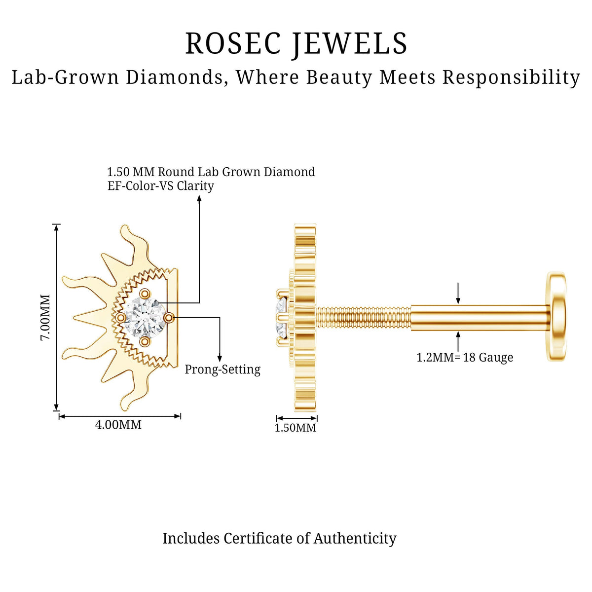 Diamond Half Sun Tragus Earring