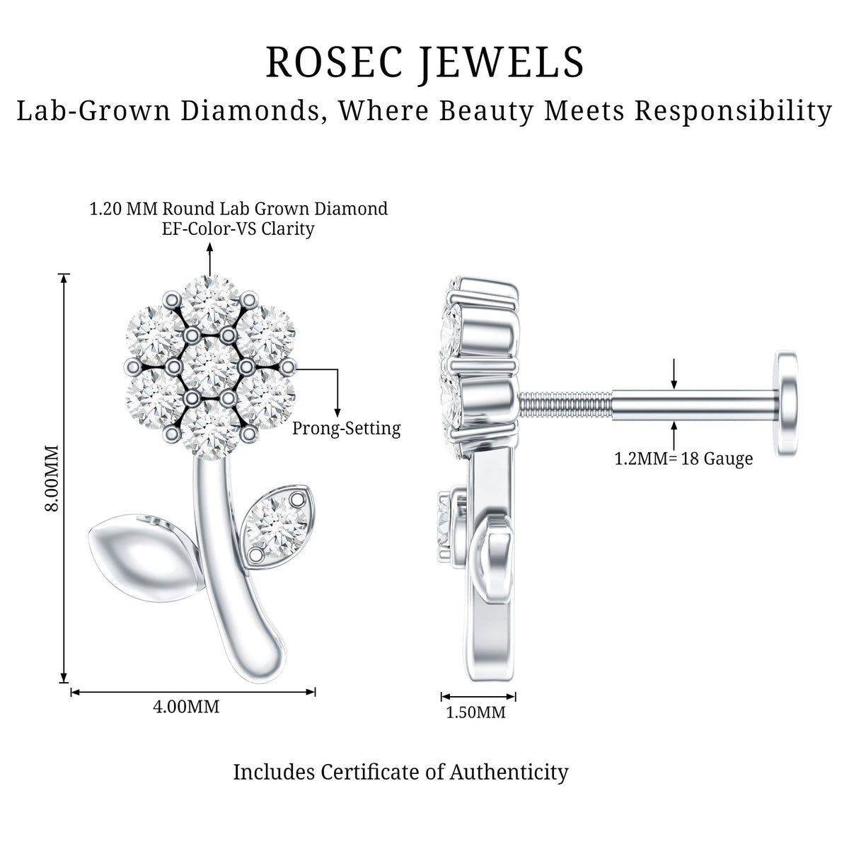 Diamond Flower Helix Earring