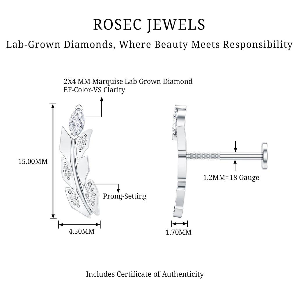 Diamond Leaf Crawler Earring for Helix Piercing