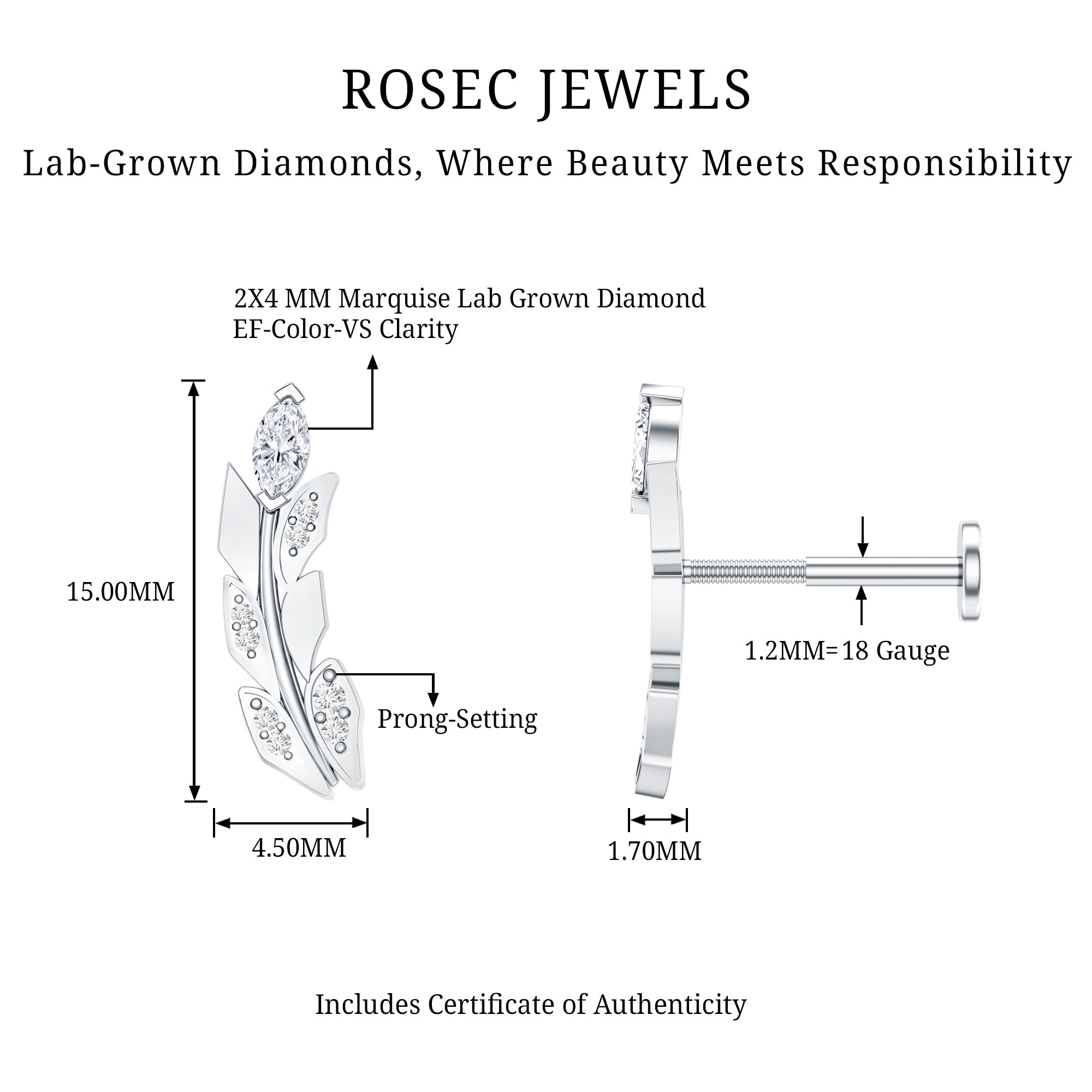 Diamond Leaf Crawler Earring for Helix Piercing