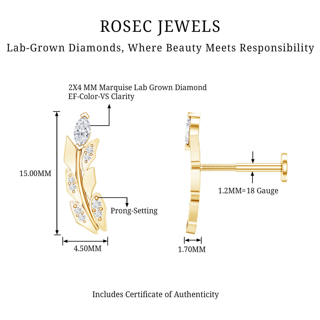 Diamond Leaf Crawler Earring for Helix Piercing