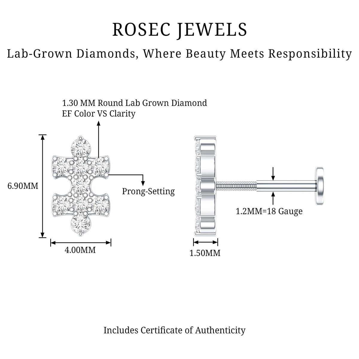 Diamond Puzzle Piece Earring for Helix Piercing