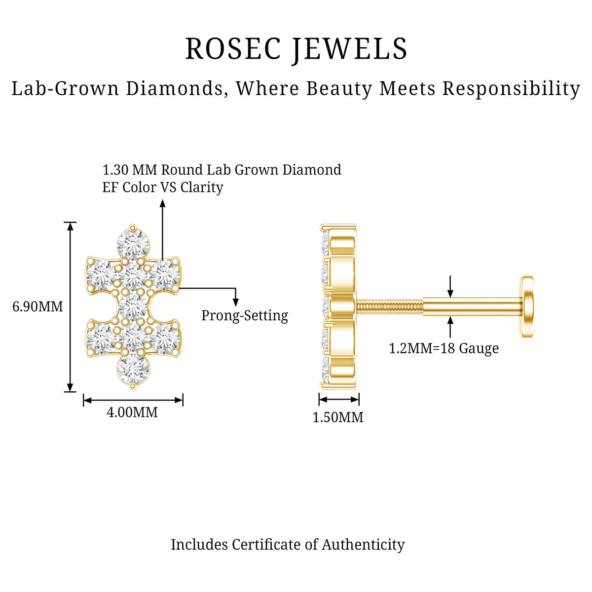 Diamond Puzzle Piece Earring for Helix Piercing