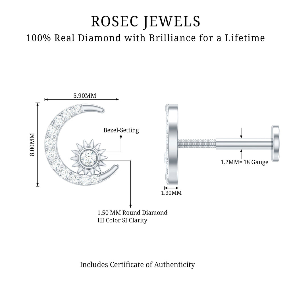 Diamond Moon and Star Helix Earring