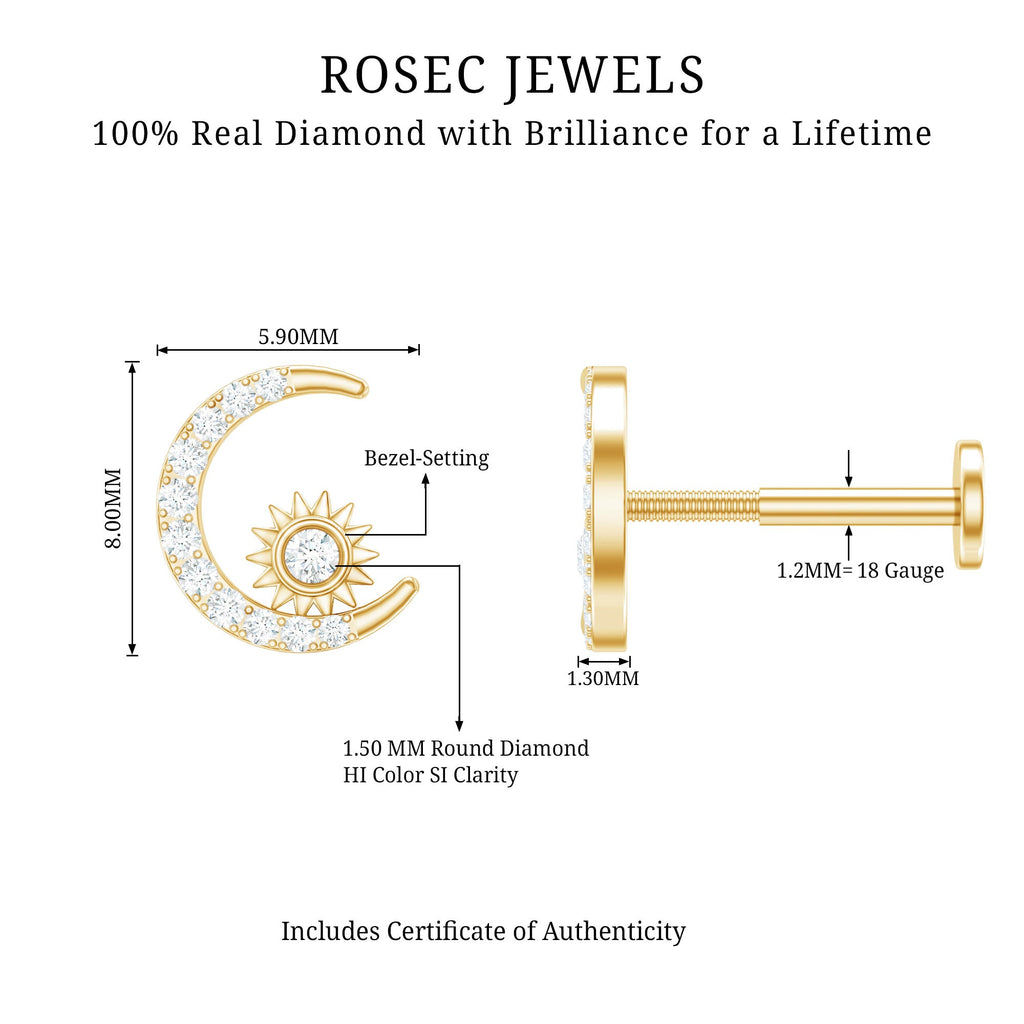Diamond Moon and Star Helix Earring