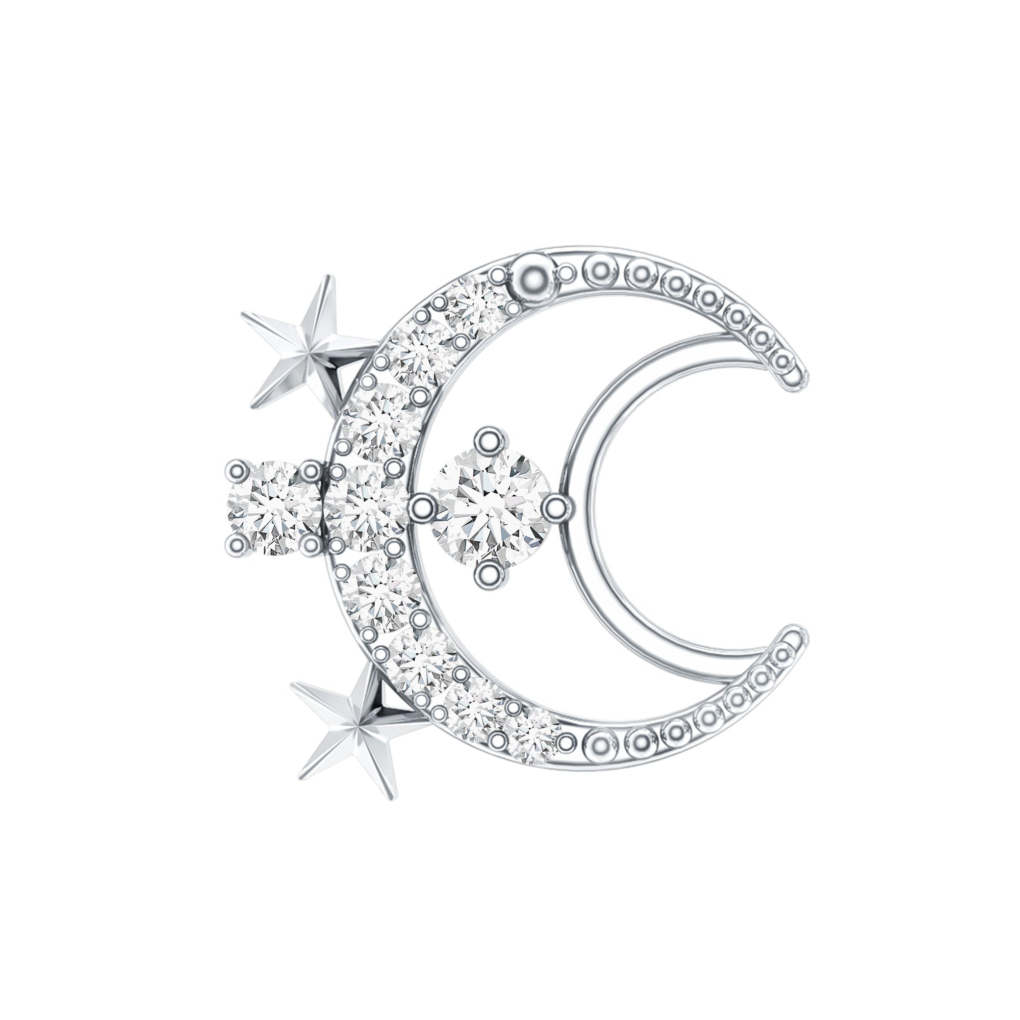 Diamond Star and Moon Earring for Helix Piercing