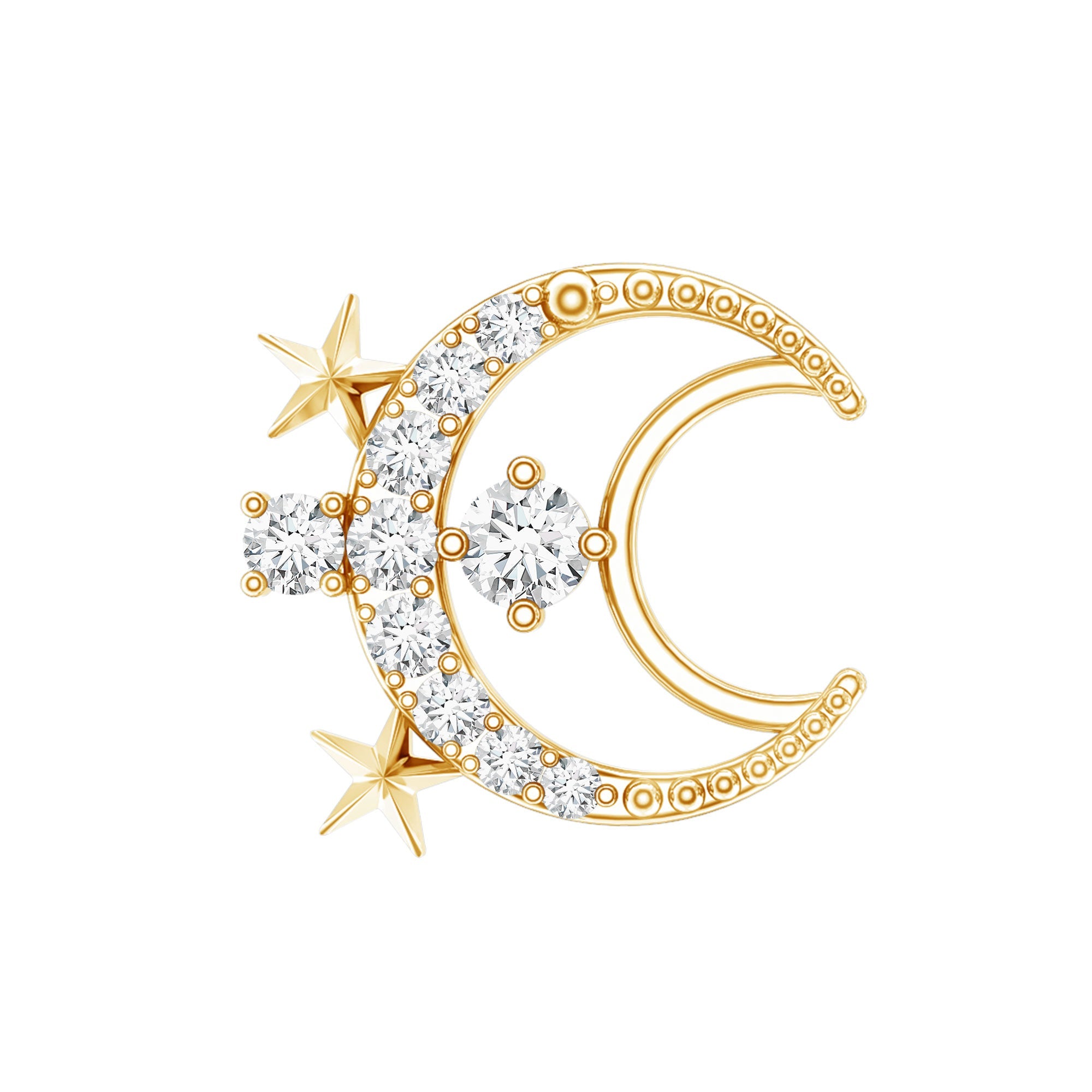 Diamond Star and Moon Earring for Helix Piercing