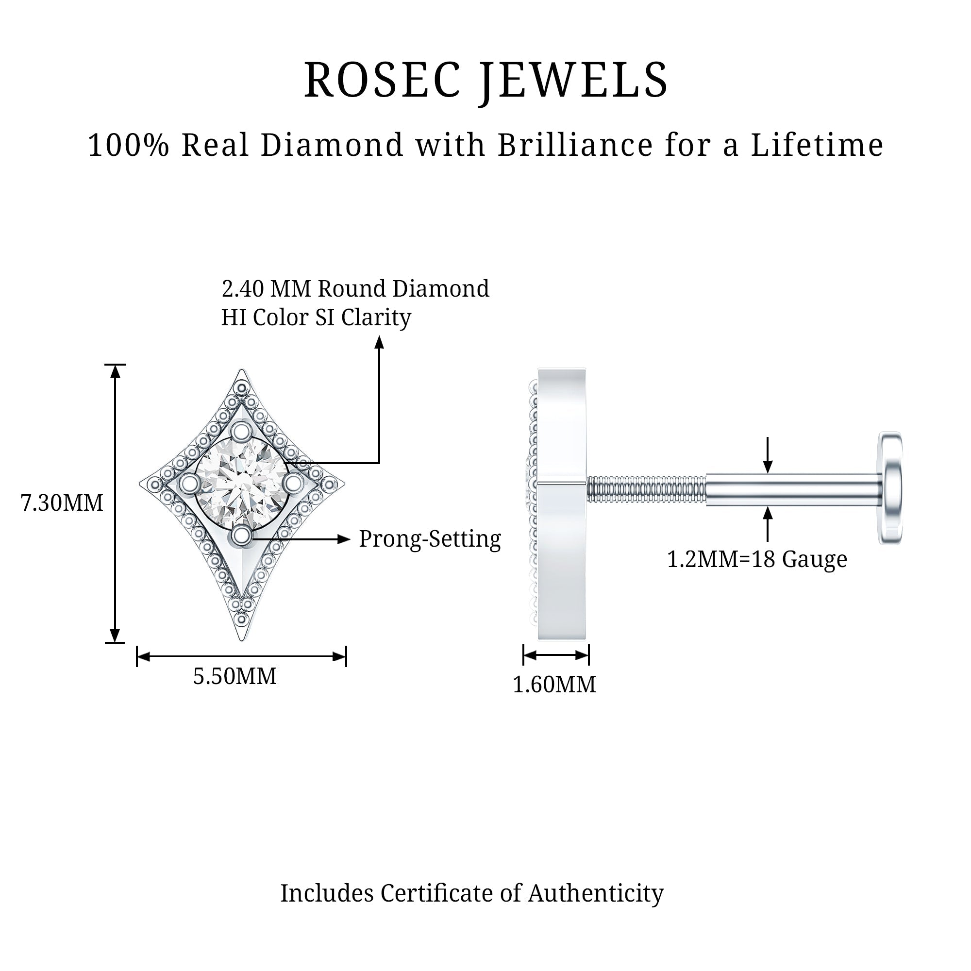 Diamond Kite Shape Tragus Earring