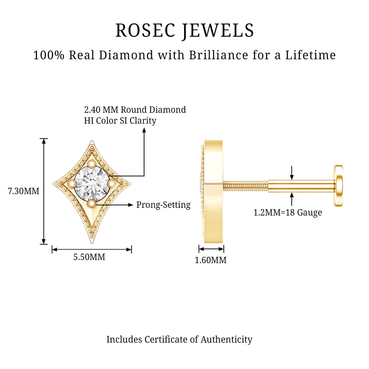 Diamond Kite Shape Tragus Earring