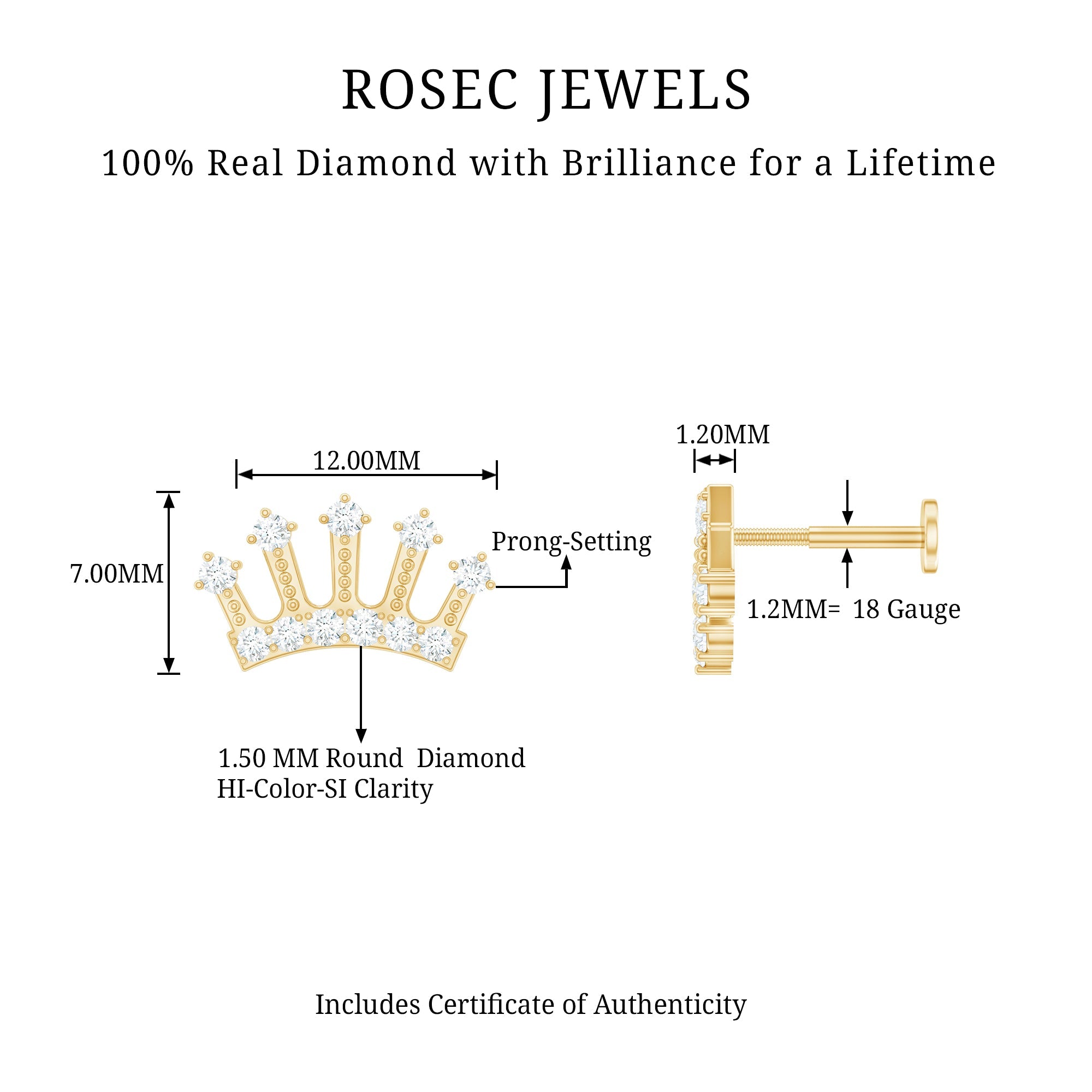 Certified Diamond Crown Earring for Helix Piercing