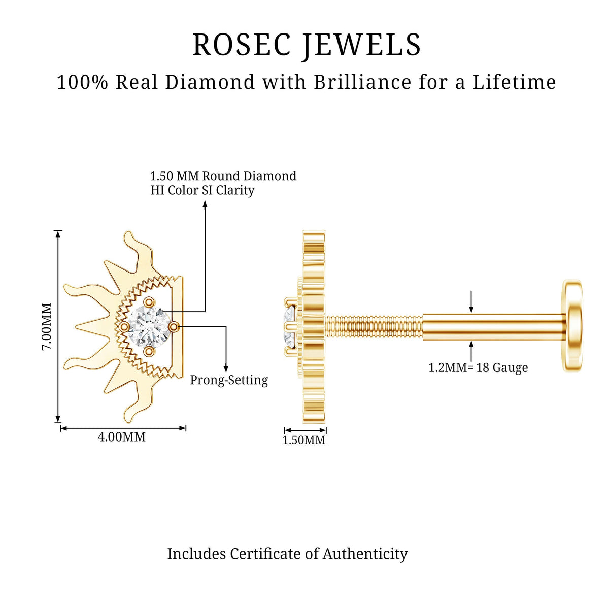 Diamond Half Sun Tragus Earring