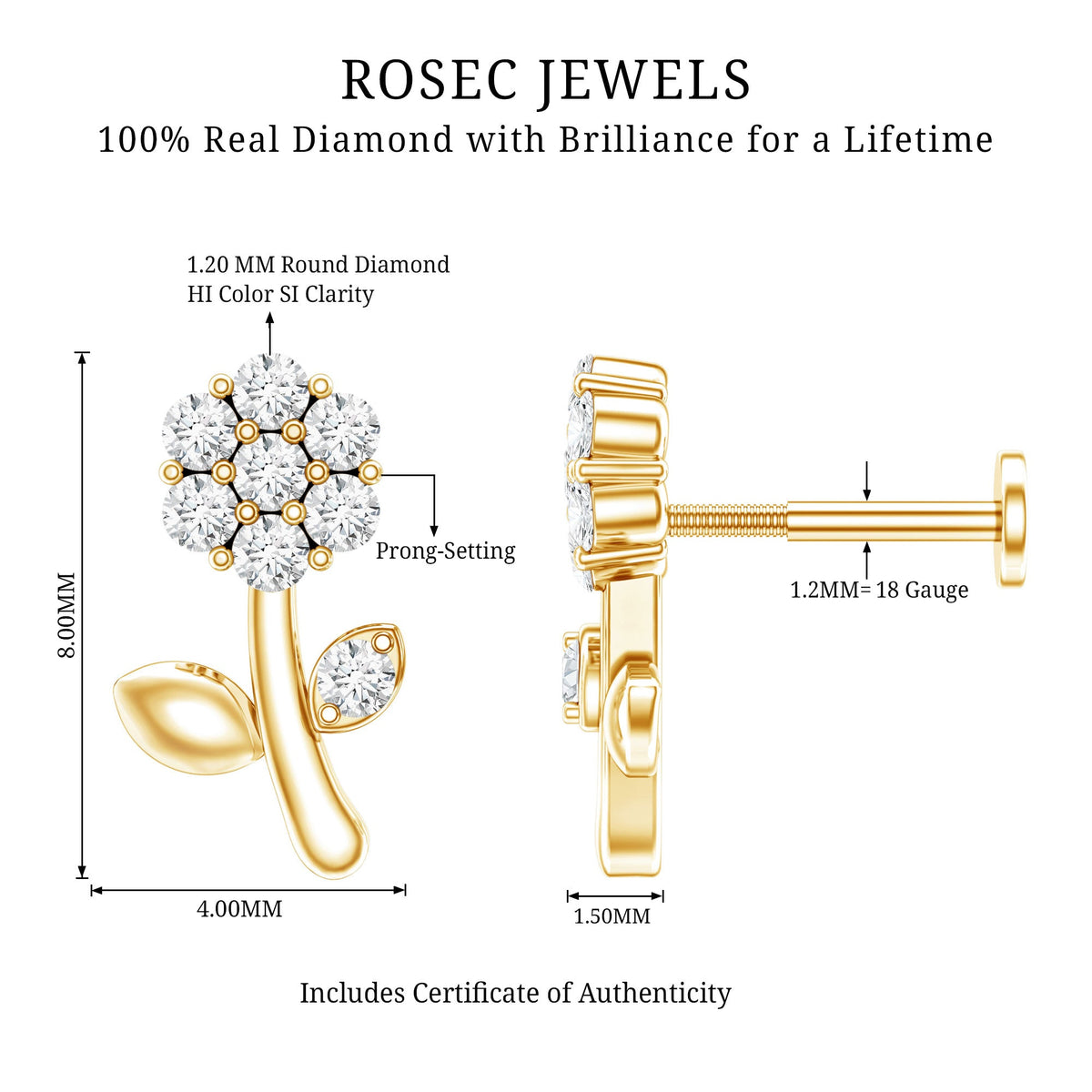 Diamond Flower Helix Earring