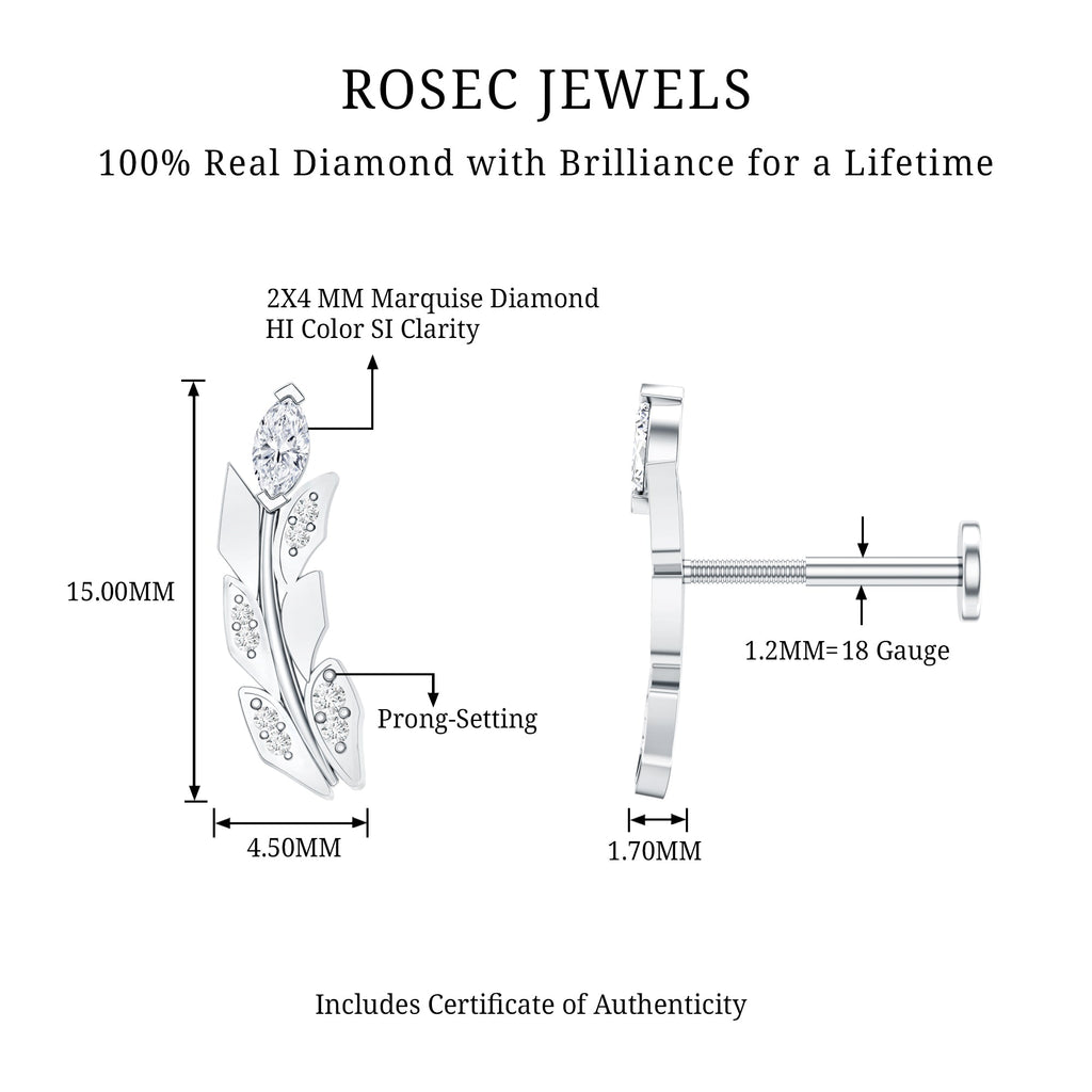 Diamond Leaf Crawler Earring for Helix Piercing