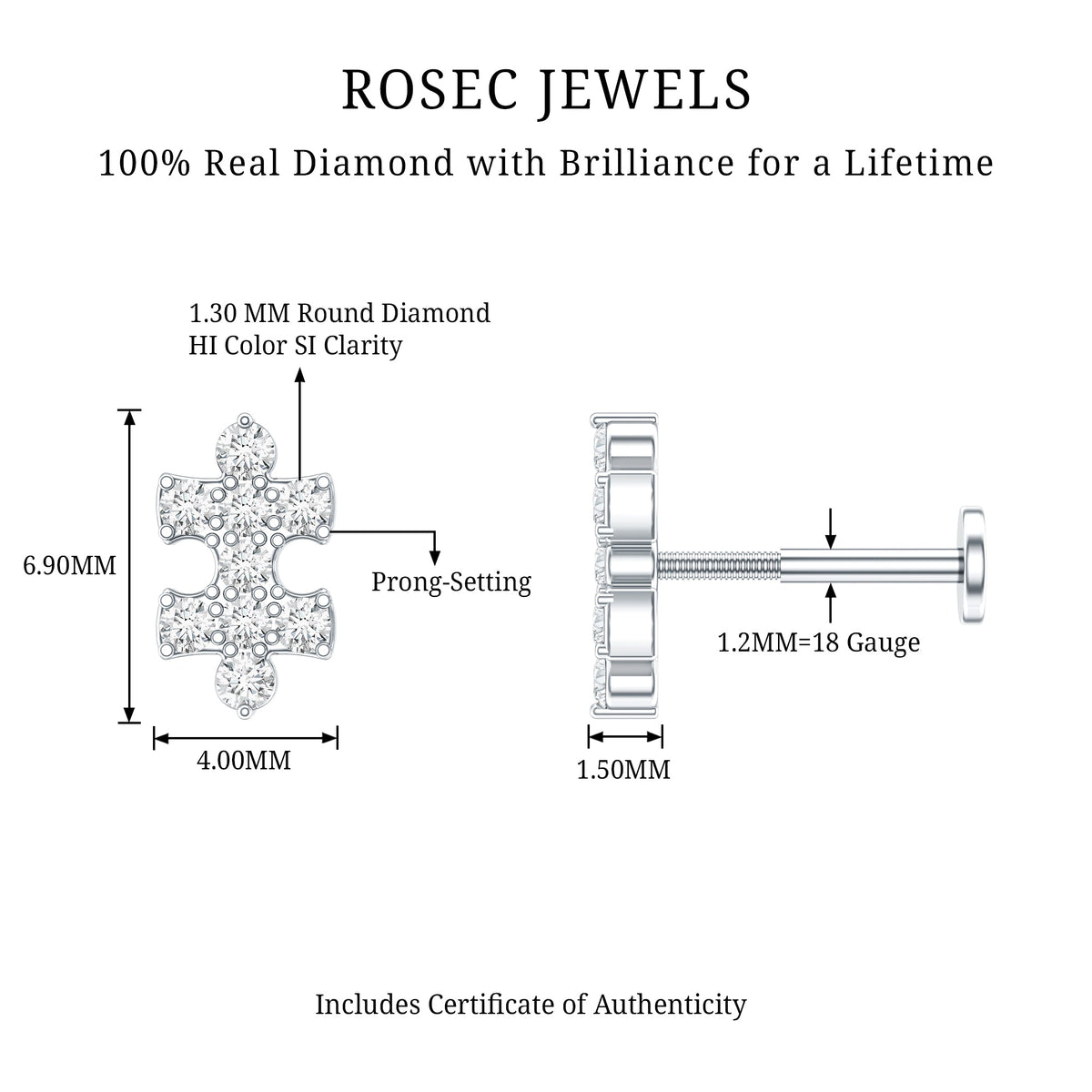 Diamond Puzzle Piece Earring for Helix Piercing