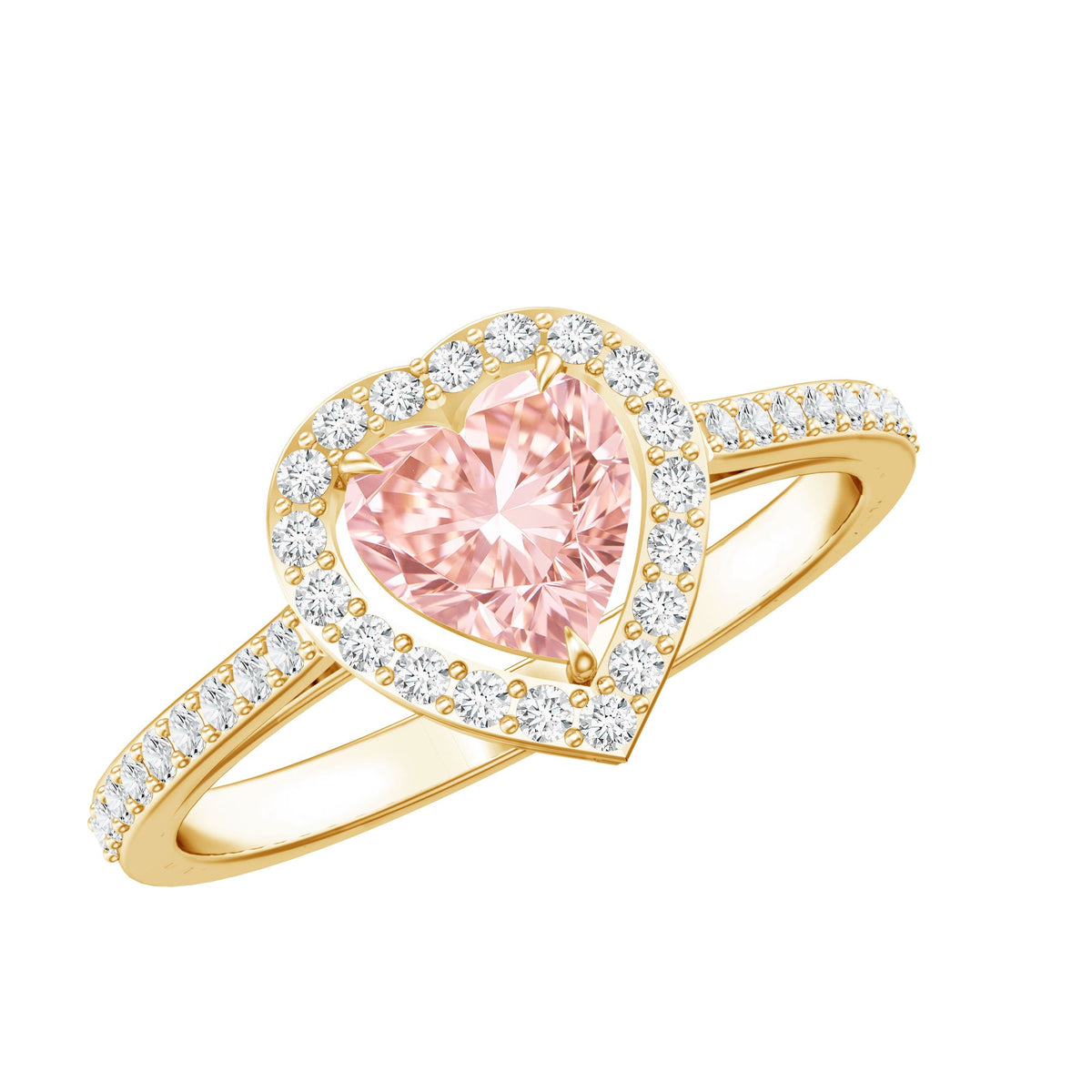 Heart Shape 1 CT Lab Grown Pink White Diamond Halo Engagement Ring IGI Certified
