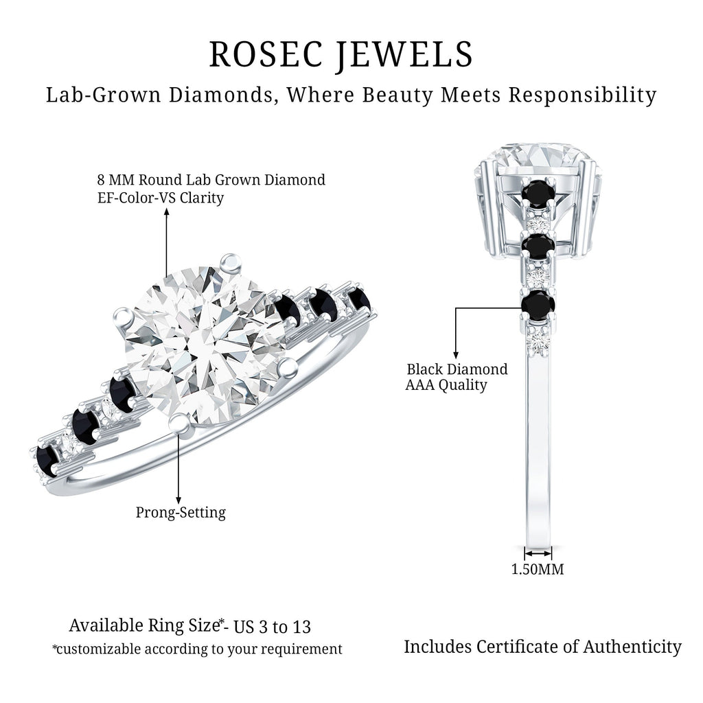 Lab Grown Diamond Designer Engagement Ring with Black Diamond