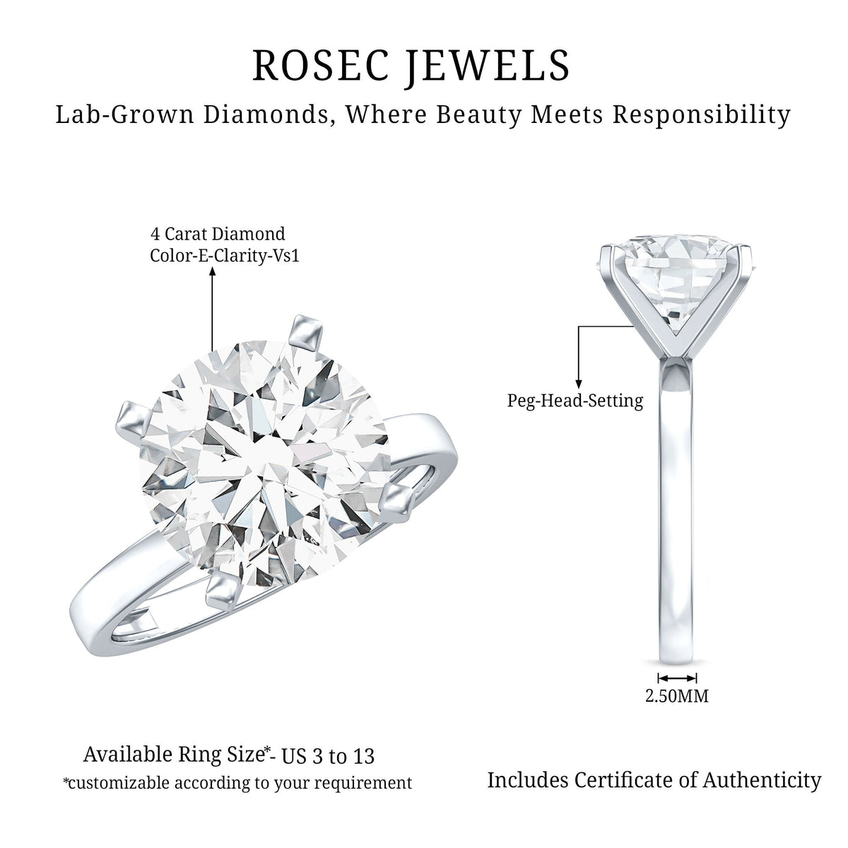 4 CT IGI Certified Lab Diamond Timeless Engagement Ring